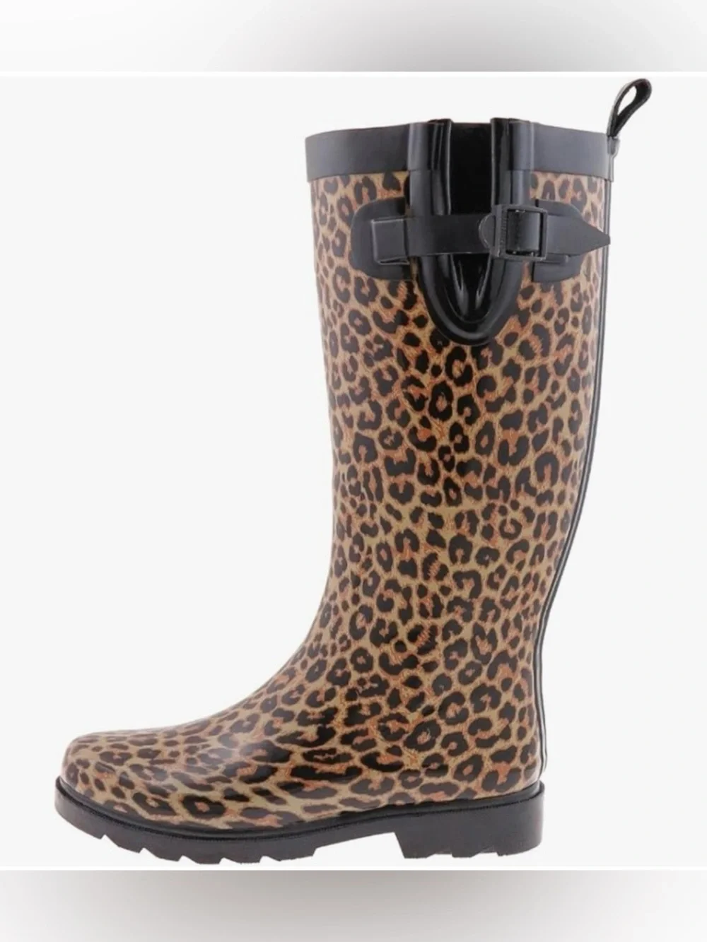 Capelli New York Ladies Shiny Leopard Print Tall Rain Boot Adjustable Calf 6 - Picture 2 of 11